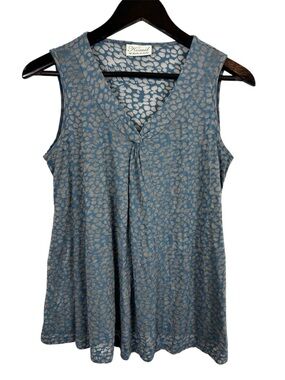 Komil India Blue Patterned Sleeveless V-Neck Top Size Medium